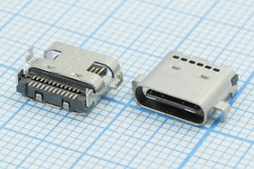 Фото 1/2 Разъем USB розетка, тип C 3.1, контакты на плату, USB3.1TYPE-C 24PF-016