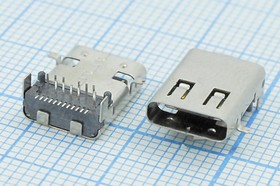 Фото 1/2 Разъем USB розетка, тип C 3.1, контакты на плату, USB3.1TYPE-C 24PF-021