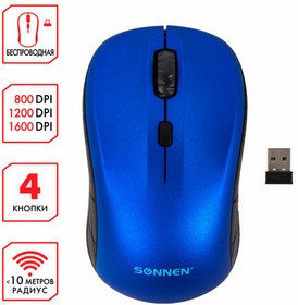 Фото 1/10 Мышь беспроводная SONNEN V-111, USB, 800/1200/1600 dpi, 4 кнопки, оптическая, синяя, 513519