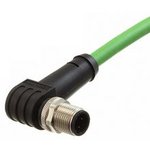 130048-0300, Cordset, Green, Angled, 22AWG, 5m, M12 Plug - Pigtail, Conductors - 4