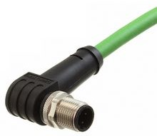 130048-0301, Cordset, Green, Angled, 1.5A, 22AWG, 10m, M12 Plug - Pigtail, Conductors - 4