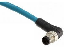 120108-8539, Cordset, Teal, Angled, 24AWG, 5m, M12 Plug - Pigtail, Conductors - 4