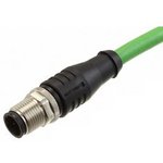130048-0296, Cordset, Green, Straight, 10m, M12 Plug - Pigtail, Conductors - 4