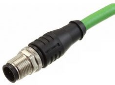 130048-0296, Cordset, Green, Straight, 10m, M12 Plug - Pigtail, Conductors - 4