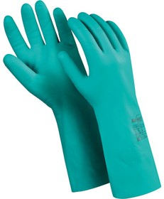 Фото 1/3 Перчатки нитриловые MANIPULA "Дизель", хлопчатобумажное напыление, размер 9 (L), зеленые, N-F-06