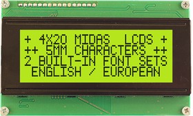 MC42005A6WK-SPTLY-V2, MC42005A6WK-SPTLY-V2 Alphanumeric LCD Alphanumeric Display, 4 Rows by 20 Characters