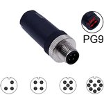 M12-08P-M-S-PG9, Разъем M12 прямой, вилка на кабель PG9, Type-A, 8 PIN
