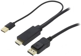 Фото 1/2 CH0090, Кабель; DisplayPort 1.2,HDCP,HDMI 1.4; 1м; черный