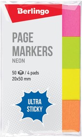 Флажки-закладки Ultra Sticky 20х50 мм, 50 листов, 4 неоновых цвета LSz_41002