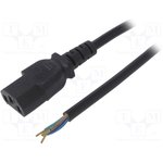 AK-OT-02A, Кабель, IEC C13 "мама", провода, 1,5м, черный, ПВХ, 3G0,5мм2, 10А