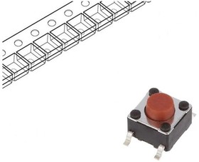 Фото 1/2 PTS645SK50SMTR92 LFS, Switch Tactile N.O. SPST Round Button Gull Wing 0.05A 12VDC 100000Cycles 2.55N SMD T/R