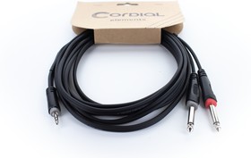 Фото 1/2 Cordial EY 1 WPP кабель Y-адаптер джек стерео 3.5мм-2 джека моно 6.3мм male, 1.0м, черный