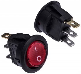 PL2406, Клавишный переключатель круглый ON-OFF, 3 контакта, красная кнопка, подсветка