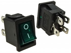 PL2411, Клавишный переключатель 4 контакта ON-OFF, черный, зеленая клавиша, подсветка