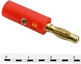 PL2438, Штекер Banana GOLD красный, винтовое крепление, 4 мм