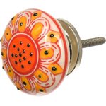Керамическая ручка для мебели Blumen Haus Подсолнух оранжевый ручная роспись ...