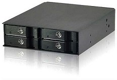Фото 1/2 Procase L2-104-SATA3-BK {Hot-swap корзина 4 SATA3/SAS, черный, с замком, hotswap mobie rack module for 2,5" HDD(1x5,25) 2xFAN 40x15mm}