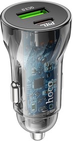 Фото 1/4 Автомобильное зарядное устройство HOCO Z47A Transparent 1xUSB, 1xUSB-C, 3А, PD30W, QC3.0 (черный)