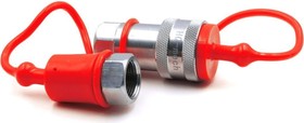 Фото 1/5 Быстроразъемное гидравлическое соединение ISO 7241-A конический клапан, БРС M+F, сталь, вн. резьба M16x1.5, красный УТ000002793