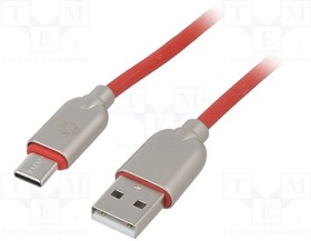 CC-USB2R-AMCM-1M-R, Кабель; USB 2.0; вилка USB A,вилка USB C; позолота; 1м; красный