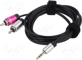 Фото 1/2 TK060, Cable; Jack 3.5mm 3pin plug,RCA plug x2; 1.5m; black; 0.08mm2