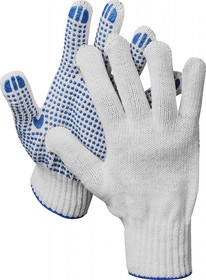 Фото 1/3 11400-H10, DEXX перчатки рабочие, 10 пар в упаковке, х/б 7 класс, с ПВХ покрытием (точка)