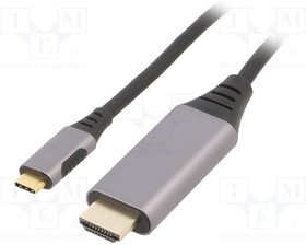 CC-USB3C-HDMI-01-6, Адаптер; USB 3.0; вилка HDMI,вилка USB C; 1,8м; черный; 32AWG