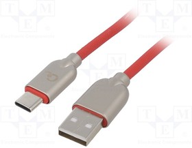 CC-USB2R-AMCM-2M-R, Кабель; USB 2.0; вилка USB A,вилка USB C; позолота; 2м; красный
