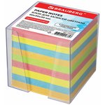 Блок для записей BRAUBERG в подставке прозрачной, куб 9х9х9 см, цветной, 122225