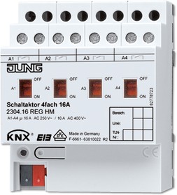JUNG KNX Актор 4-х канальный 220V AC 16 A возм ручн упр DIN-рейка