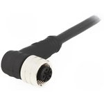 1200060023, Cordset, Black, Angled, 22AWG, 10m, M12 Socket - Pigtail, Conductors - 4