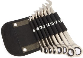 Фото 1/3 515085 Набор ключей трещоточных комбинированных 8 шт, (8, 10, 12, 13, 14, 15, 17, 19 мм), в фирменной сумке