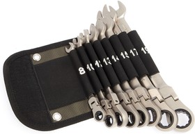 Фото 1/2 515485 Набор ключей комбинированных трещоточных шарнирных 8 шт (8, 10, 12, 13, 14, 15, 17, 19 мм), в фирменной сумке