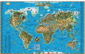 Фото 1/3 Карта настенная для детей "Мир", размер 116х79 см, ламинированная, 629, 450
