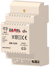 Zamel Блок питания импульсный 230VAC/12VDC 2500мА IP20 на DIN рейку 3мод
