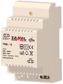 TRM-12, Трансформатор: сетевой; 15ВА; 230ВAC; 12В; Выводы: винтовые клеммы