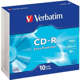 Фото 1/5 Диск CD-R Verbatim 700Mb 52x DataLife Slim (10 шт.) (43415)
