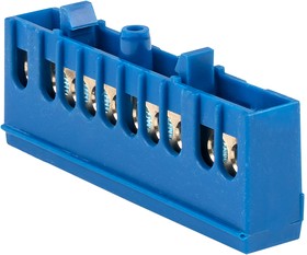 Фото 1/10 Шина нулевая N 6х9 10 отверстий синий изолированный корпус на DIN-рейку латунь PROxima EKF sn0-63-10-ib
