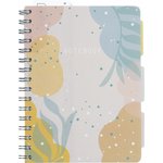 Business notebook 120L,cell,A5 Flora 1,plast.obl, silver. spir,3 division,ruler