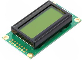 RC0802A-YHY-ESX, Дисплей LCD, алфавитно-цифровой, STN Positive, 8x2, зеленый, LED