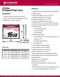 TS4GCF220I, CF220I CompactFlash Industrial 4 GB SLC Compact Flash Card ...
