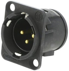 Фото 1/3 NC3MD-V-B, D Series - 3 pole male receptacle, vertical PCB mount - black metal housing - gold contacts Universal D-size me ...