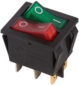 Фото 1/6 Выключатель клавишный 250В 15А (6с) ON-OFF крас./зел. с подсветкой двойной (RWB-511) Rexant 36-2450