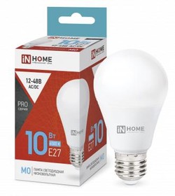 Фото 1/2 Лампа светодиодная низковольтная LED-MO-PRO 10Вт грушевидная матовая 6500К холод. бел. E27 900лм 12-48В IN HOME 4690612038056