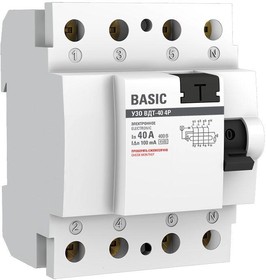 Фото 1/4 Выключатель дифференциального тока (УЗО) 4п 40А 100мА ВДТ-40 (электрон.) Basic EKF elcb-4-40-100e-sim