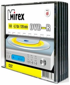 Диск DVD-R Mirex 4.7Gb 16x Slim Case (5шт) (202387)