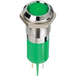 Q14P1CXXHG12E, Светодиодный индикатор в панель, Зеленый, 12 В DC, 14 мм, 20 мА ...