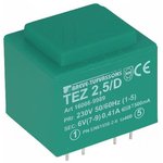 TEZ2.5/D230/6V, Трансформатор: залитый, 2,5ВА, 230ВAC, 6В, 416,6мА, PCB, IP00, 100г