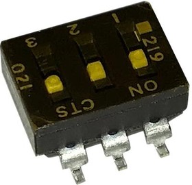 219-3LPSTR, Switch DIP ON OFF SPST 3 Flush Slide 0.1A 20VDC Gull Wing 2000Cycles 2.54mm SMD T/R