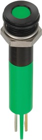 Q8F1BXXHG110E, Panel Mount LED Indicator - 8mm - Hyper Bright Green - 110VAC @ 6mA - Flush - Black Bezel - Solder Lugs/Fastons - ...